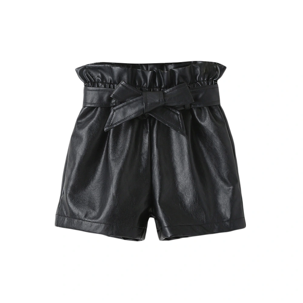 Toddler Girl's Leather Shorts Tie Front Straight Leg Shorts with Belt 