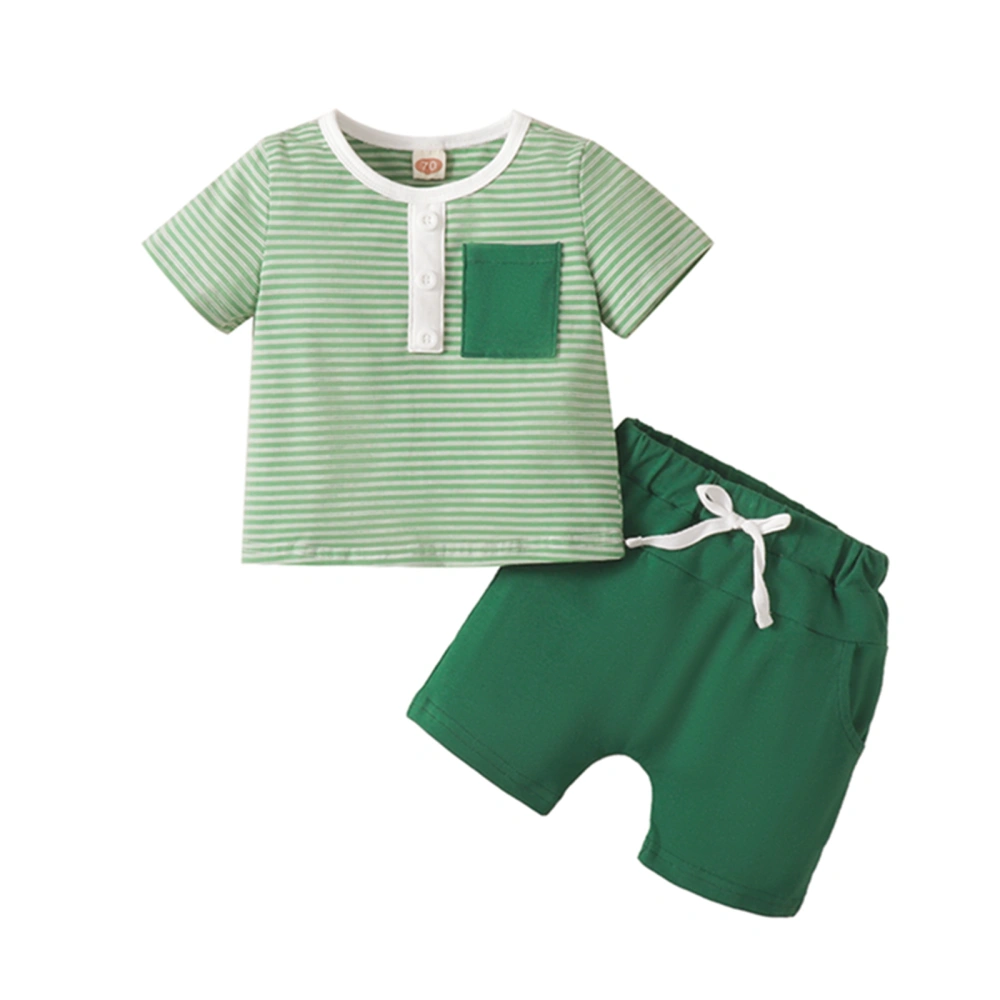 Baby Boys Summer Outfits Striped Shirt with Pockets and Elastic Shorts