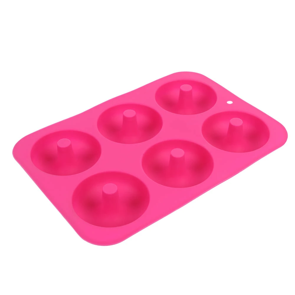 6-Cavity Silicone Donut Baking Pan Donut Chocolate Mold Microwave Freezer Safe(Rose Red)