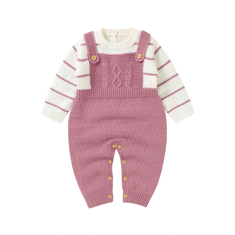 Baby Girls Boys Knit Jumpsuit Long Sleeve Striped False 2-piece Romper