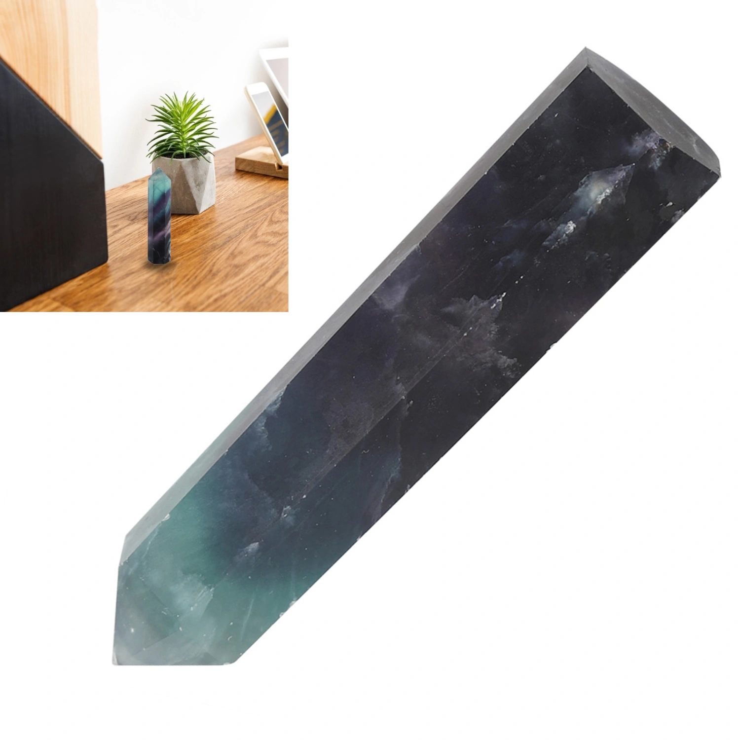 Natural Fluorite Quartz Crystal Hexagonal Wand for Decoration Ornament (60-65mm)
