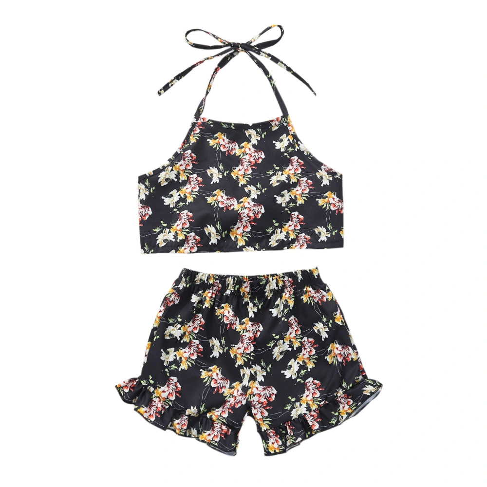 Girl’s Floral Halter Cropped Camisole and Elastic Short Pants Set