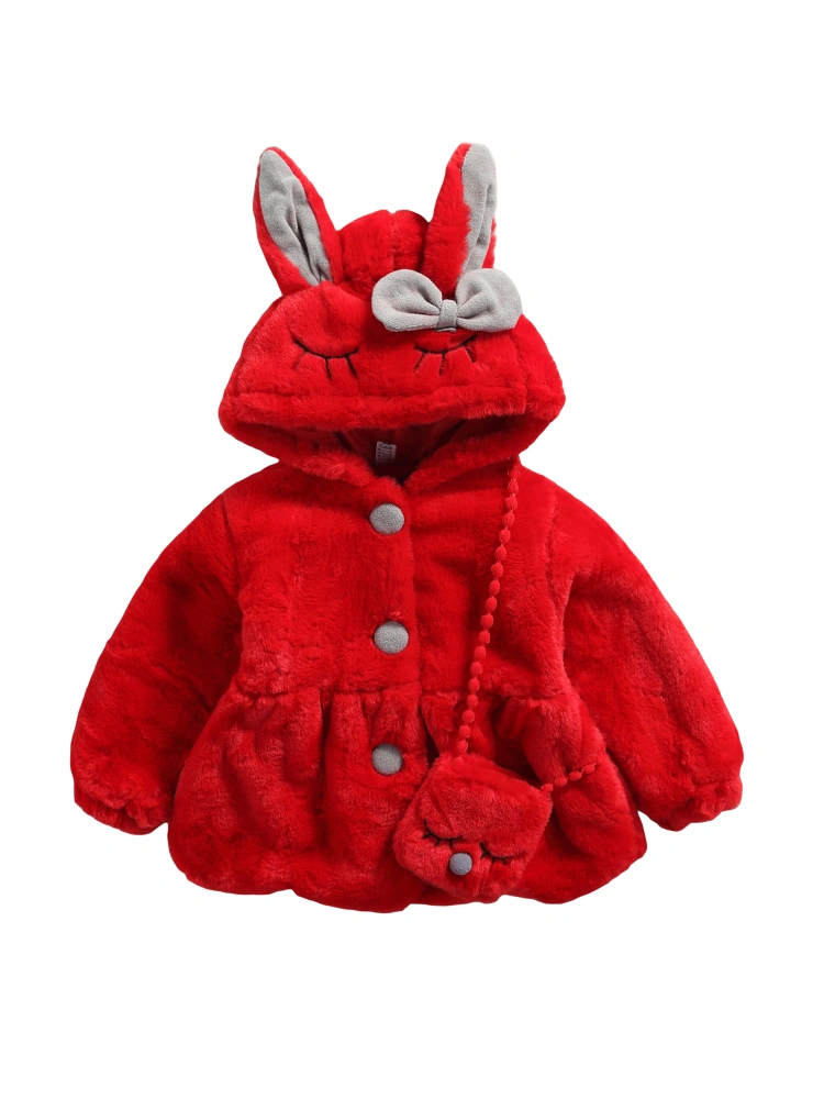 Kids Coat, Rabbit Ears Long Sleeve Hooded Jacket with Crossbody Bag