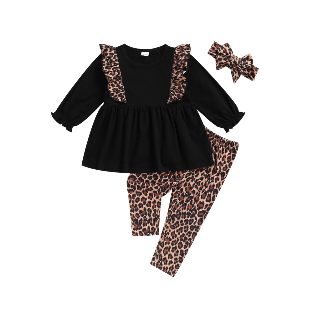 Baby Girl Tops Long Sleeve Round Neck Leopard Shirt Straight Pants