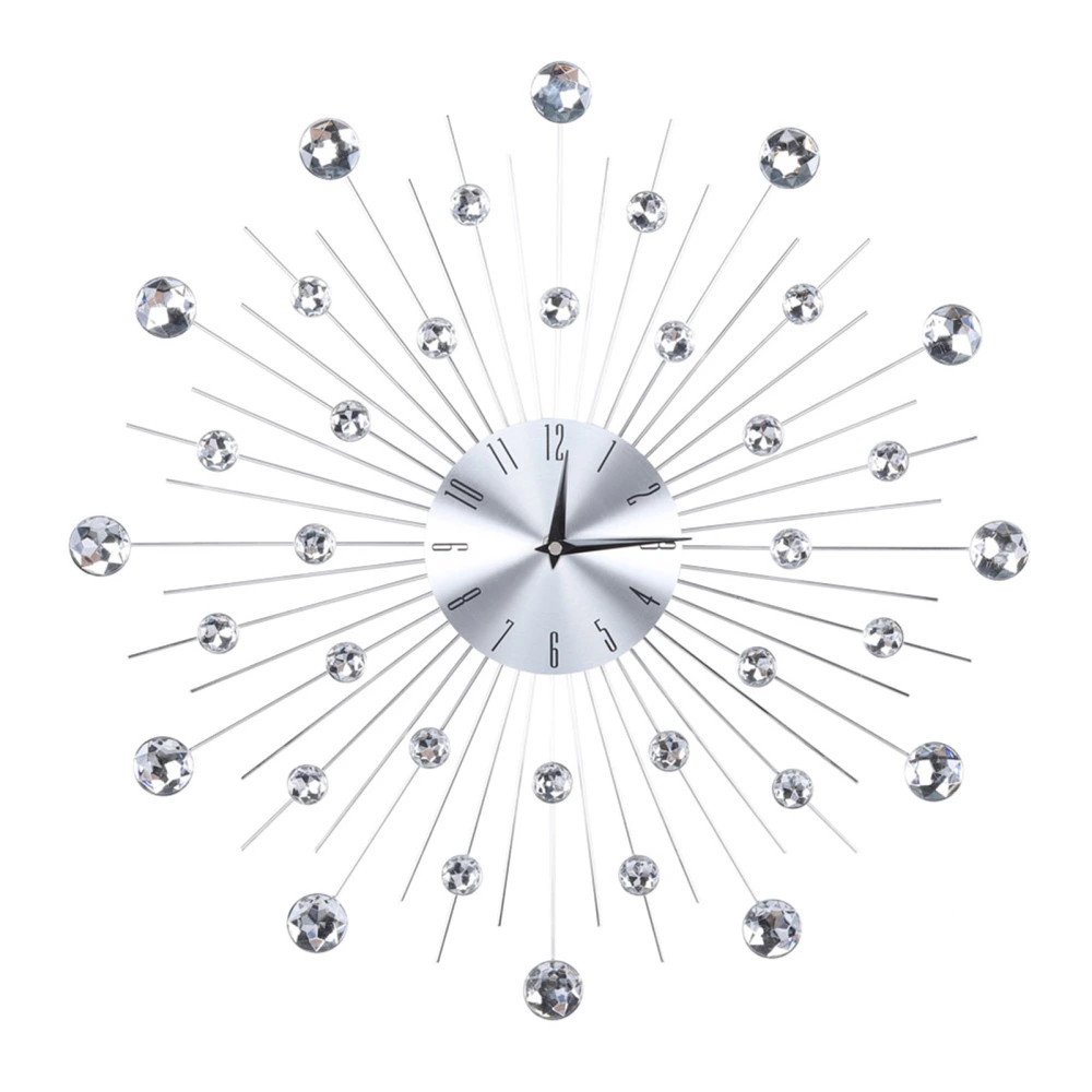 Sparkling Bling Metallic Silver Wall Clock for Living Room Office(Silver Rhinestone)