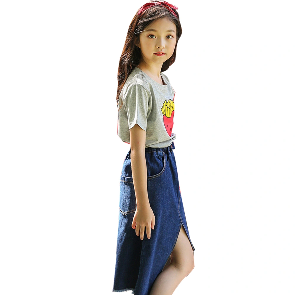 Girl's Skirt, Ragged Hem Middle-length Dress Solid Bottom Clothes for Children