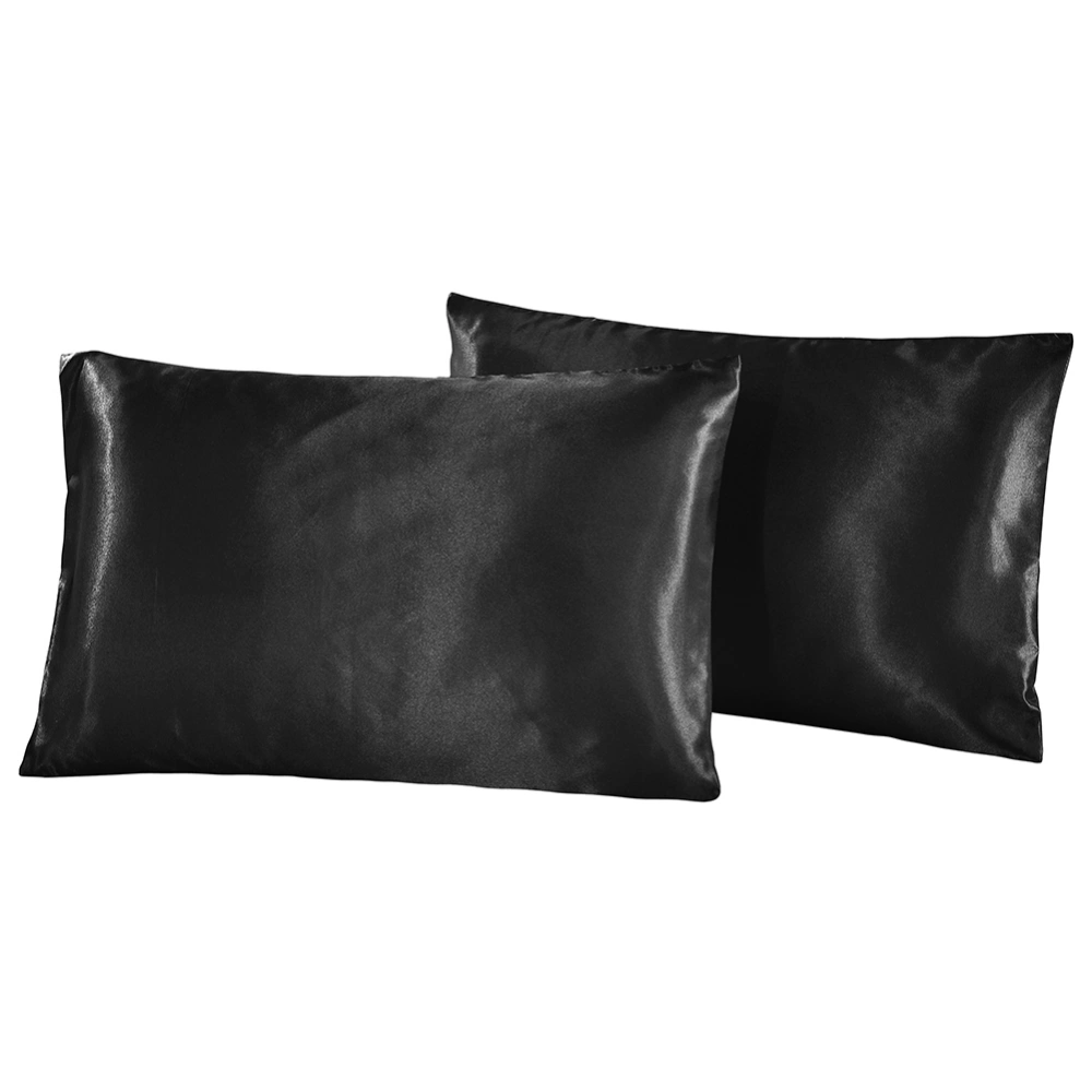 Bedding Luxury Soft Silky Satin Pillowcase Black With Zipper US Standard 51*66*2 cm