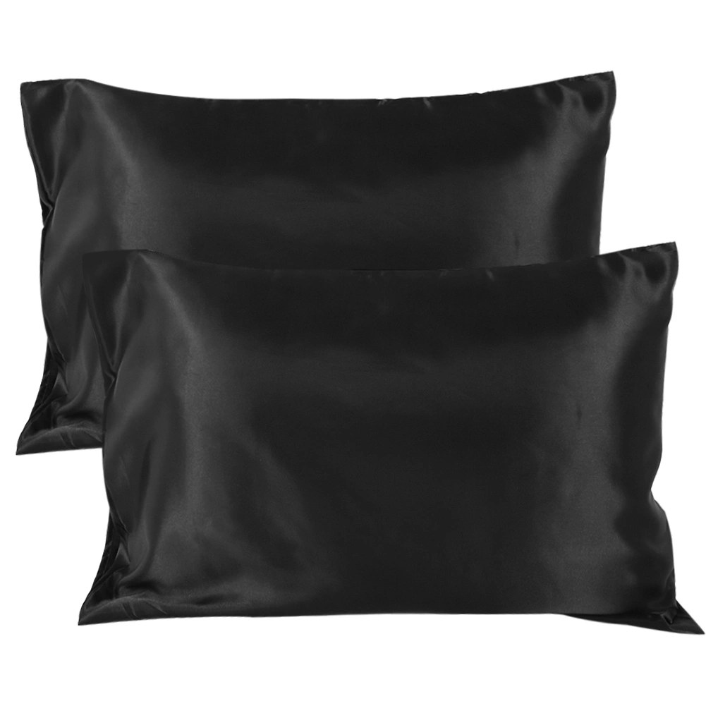 Bedding Luxury Soft Silky Satin Pillowcase Black With Zipper US Standard 51*66*2 cm