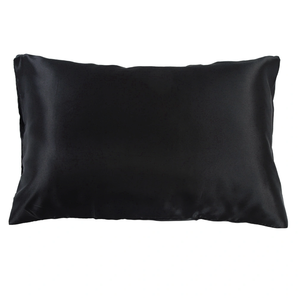 Bedding Luxury Soft Silky Satin Pillowcase Black With Zipper US Standard 51*66*2 cm