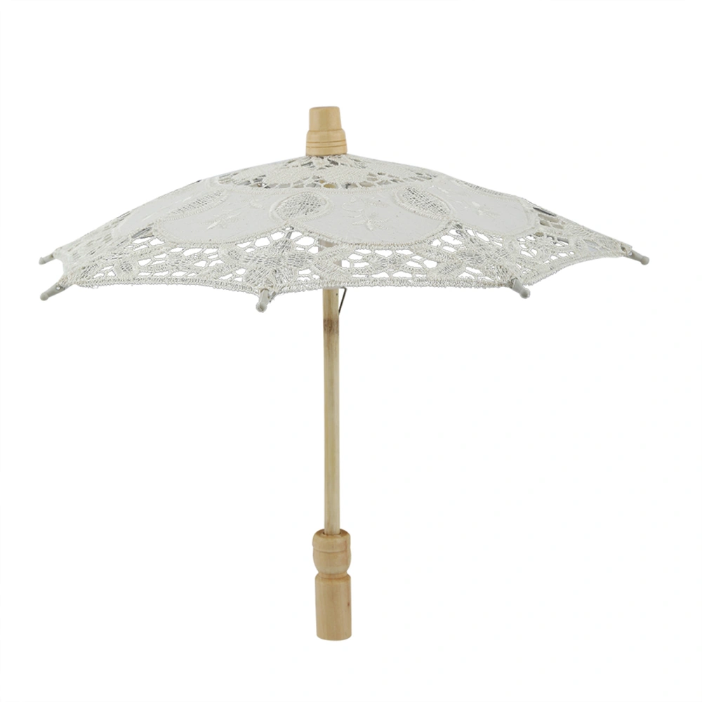 Bridal Umbrella Lace Cotton Embroidery Handmade Parasol Umbrella Wedding Supply(Beige)