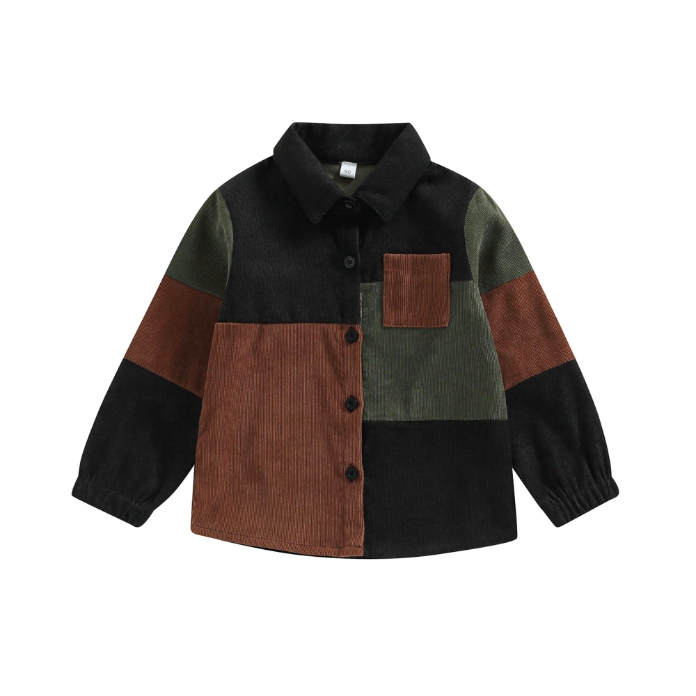 Kids Boys Corduroy Jacket, Long Sleeve Patchwork Button Down Shirt