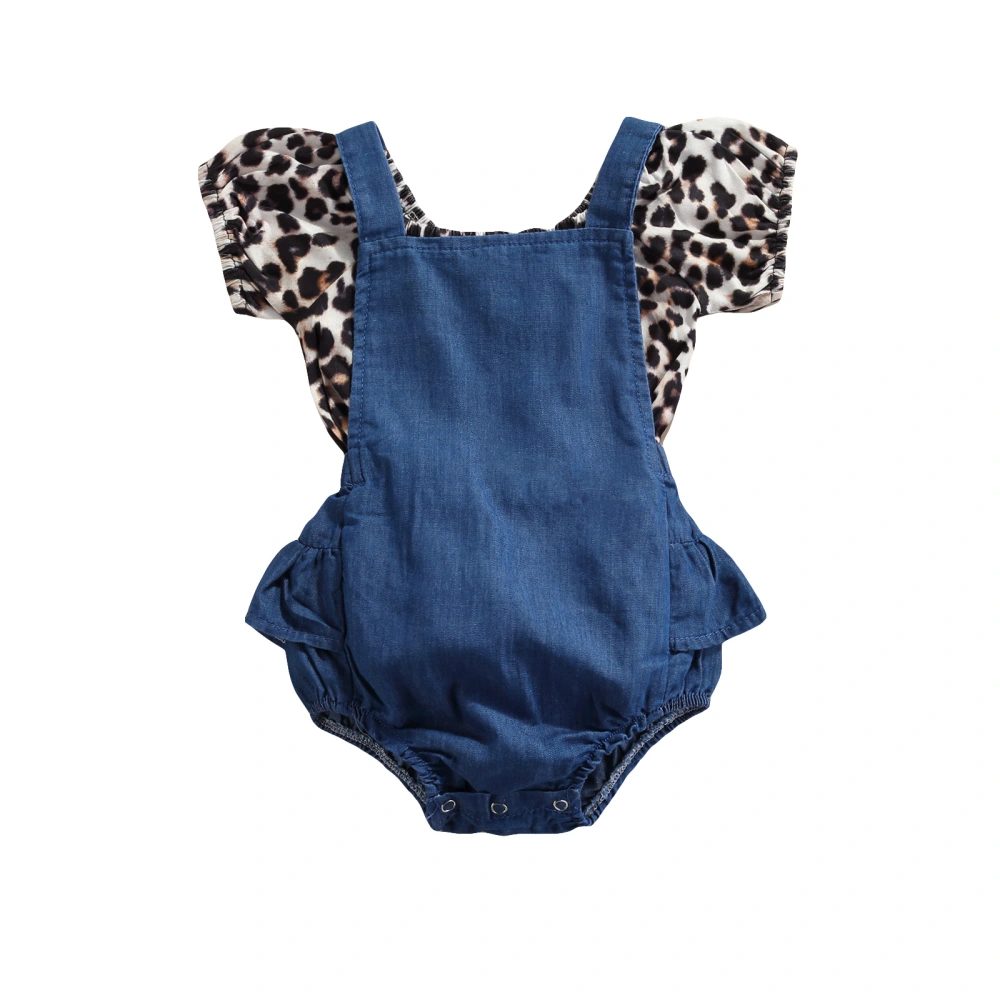 Baby Clothes Set, Leopard Print Tops+Solid Color Suspender Romper