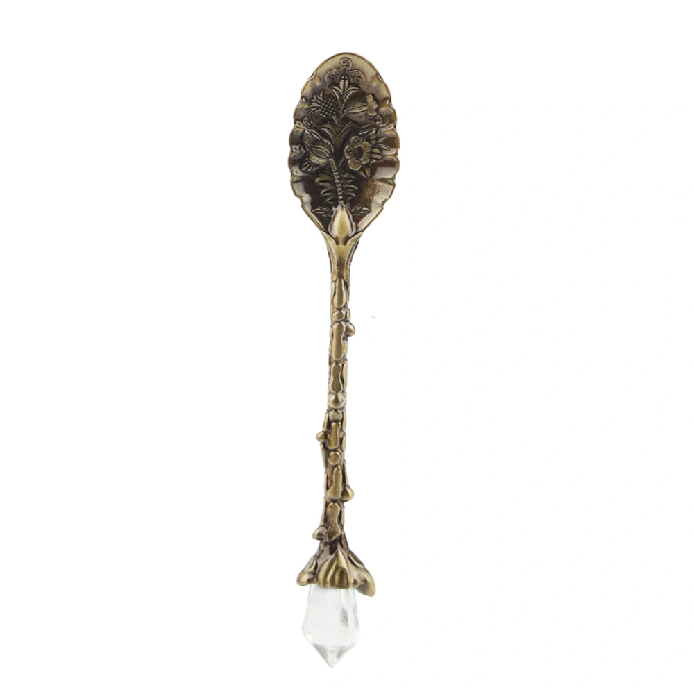 Crystal Head Vintage Pattern Shaped Coffee Spoon Dessert Spoon Dessert Scoop （Green Bronze）