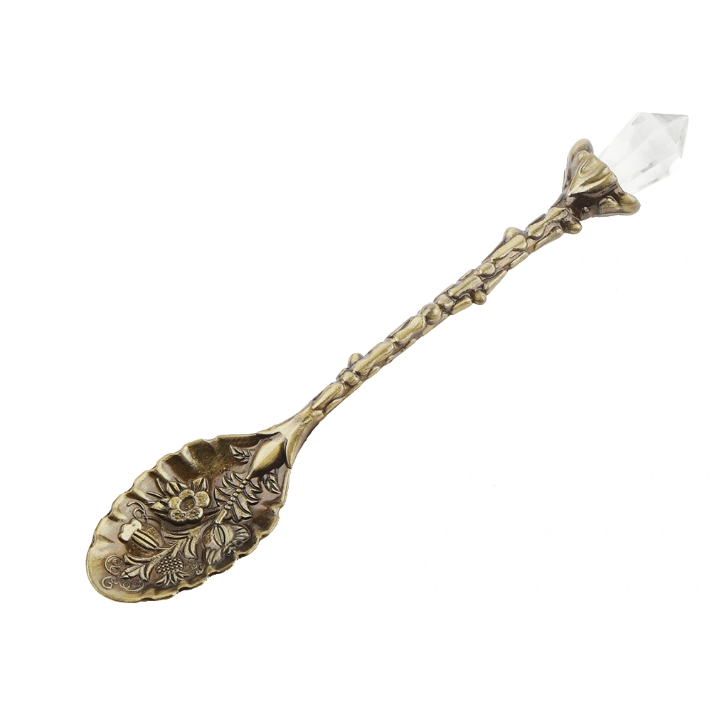 Crystal Head Vintage Pattern Shaped Coffee Spoon Dessert Spoon Dessert Scoop （Green Bronze）