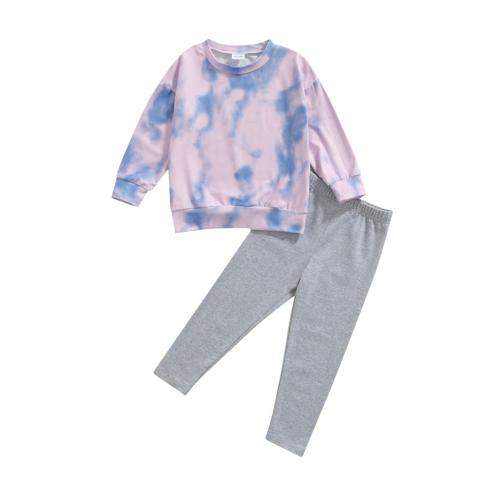 2Pcs Kids Tracksuit, Tie-Dye Long Sleeves T-Shirt + Solid Color Pants