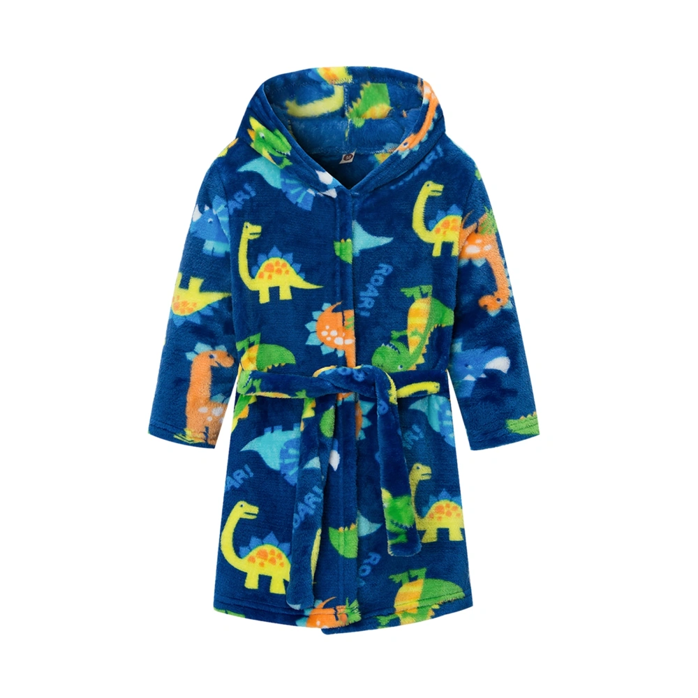 Children Hooded Sleeping Gown, Dinosaur Print/Solid Color Bath Robe