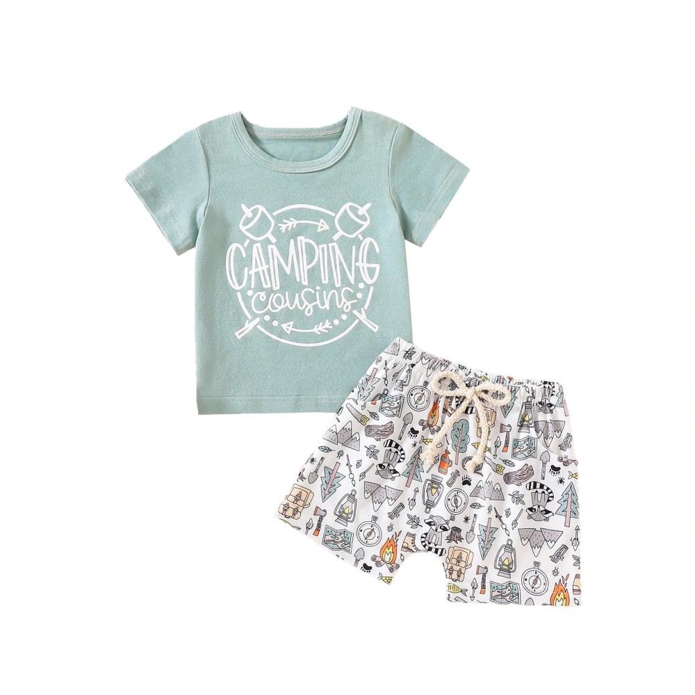 Toddler Boys Short Sleeve Letter Print Tops and Drawstring Shorts Sets