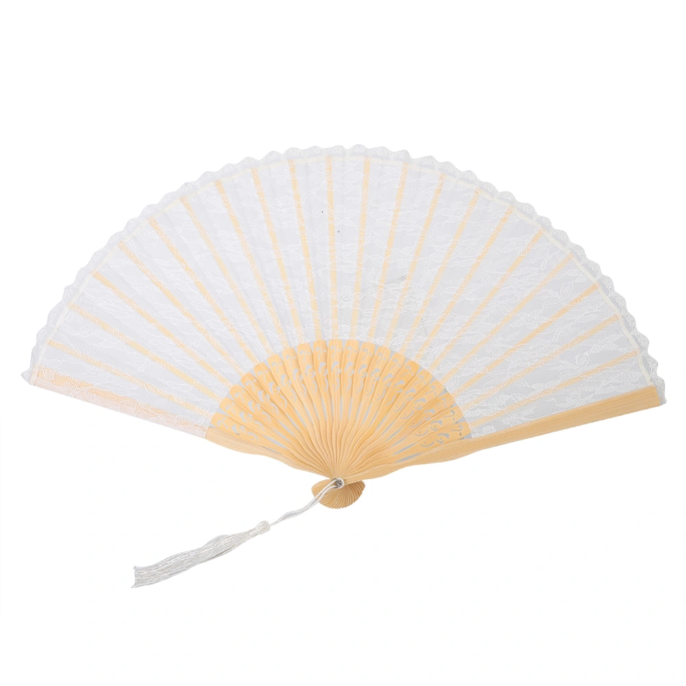 Folding Fan, Japanese Vintage Style Handmade Hand Fan Lace Fan For Decoration (White)