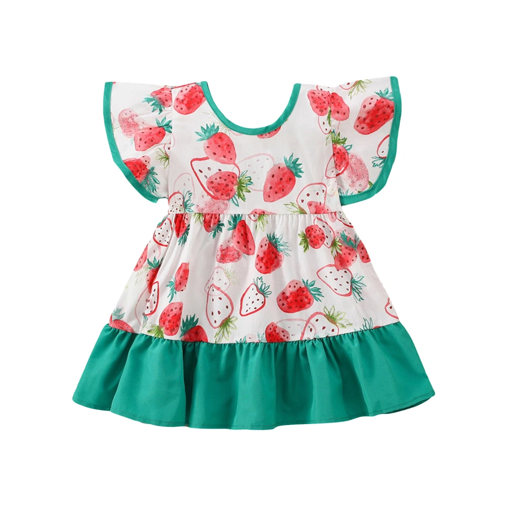 Infant Baby Girls Dress Strawberry Print Crew Neck A-line Dress