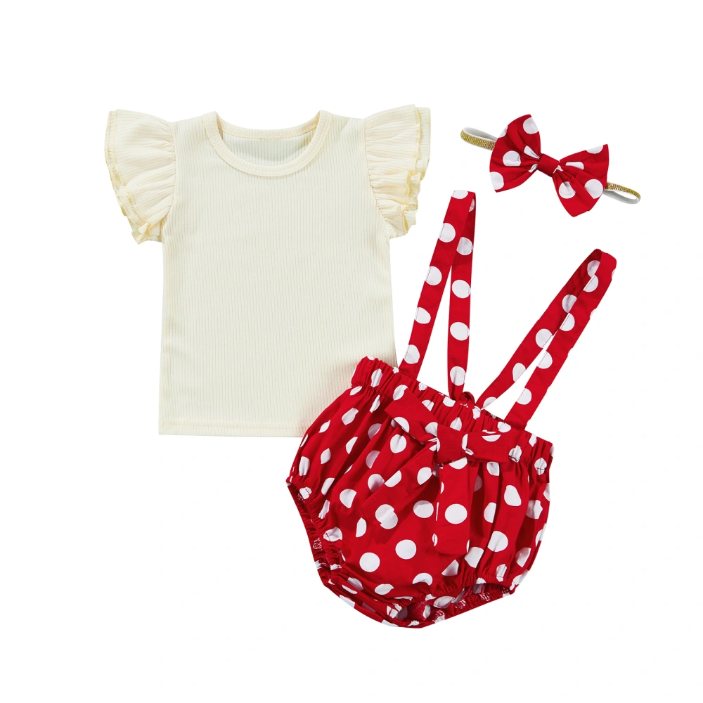 Girl's Clothes Outfit, Short Sleeve Shirt with Dot Shorts and Headband