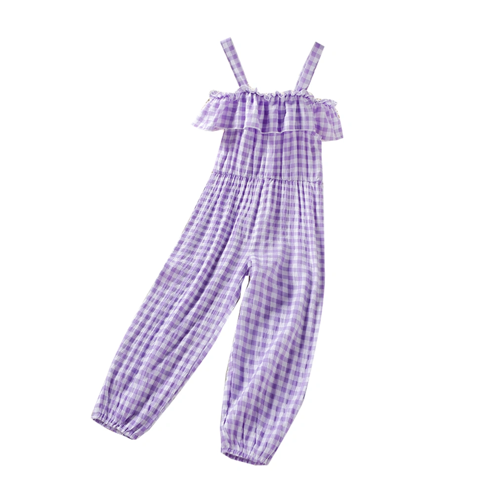 Toddler Girls Summer Purple Sleeveless Backless Ruffle Plaid Romper