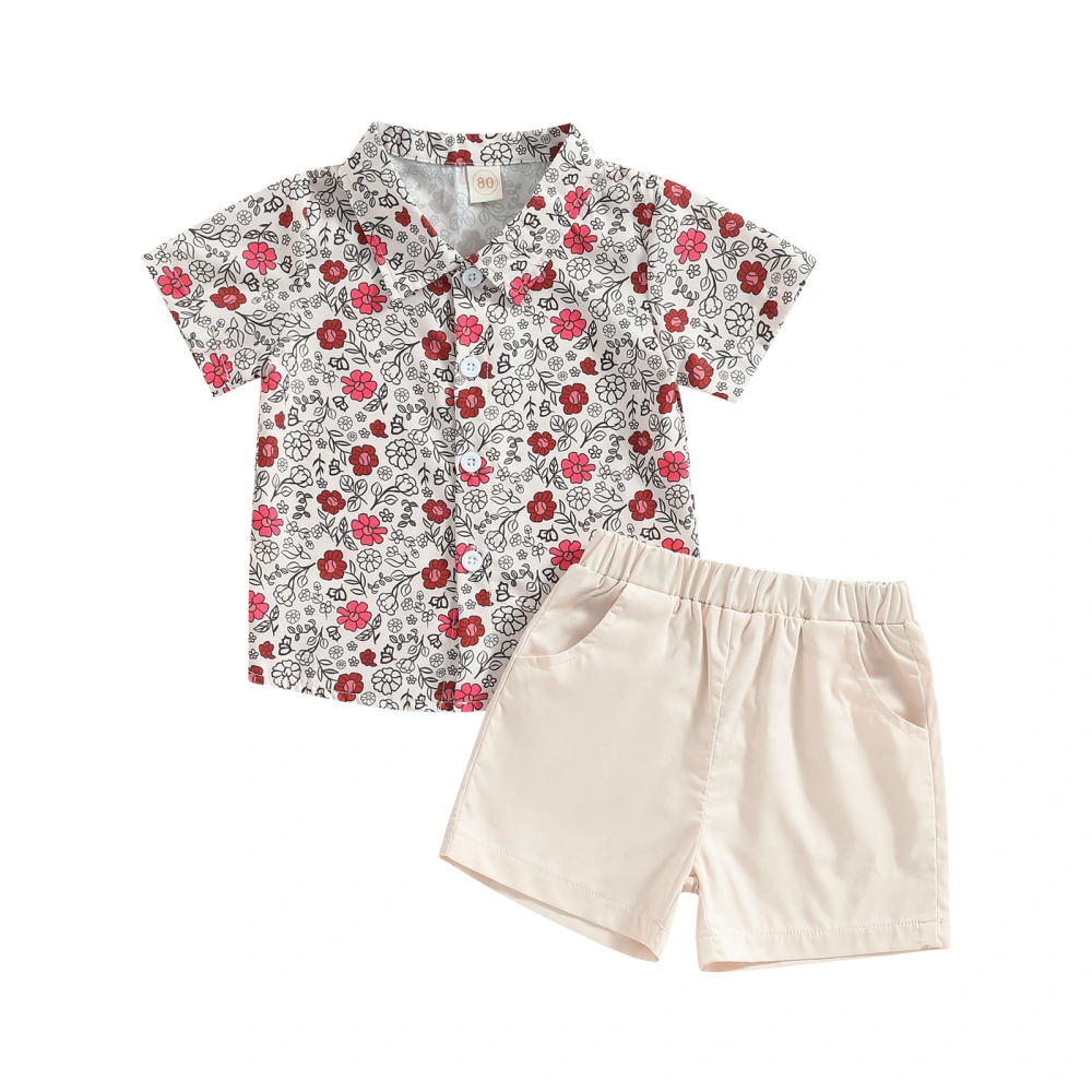 Boys Summer Clothes Outfits Floral Print Shirts and Shorts 2Pcs Suit