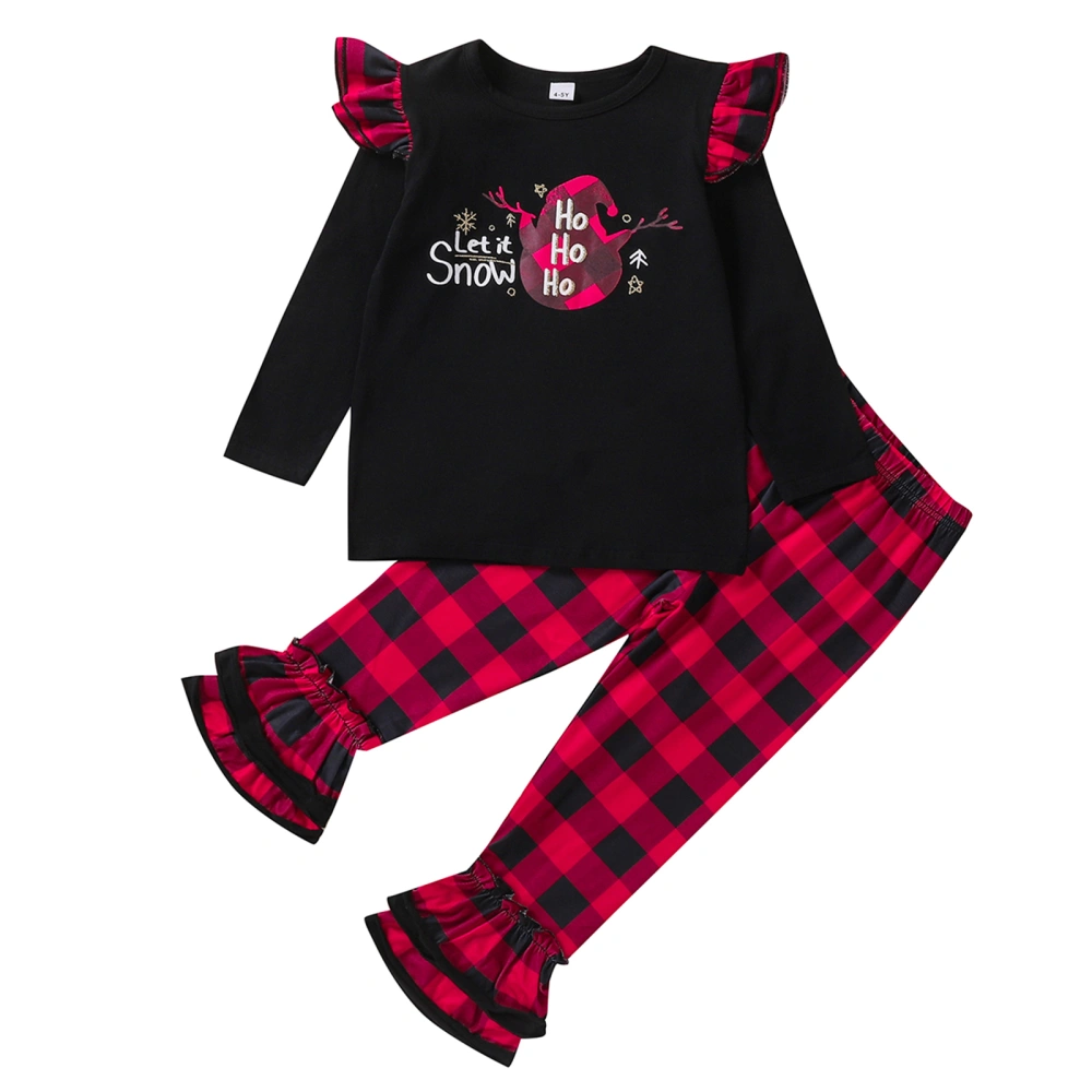 Children Christmas Outfit, Letter Pullover + Plaid Bell-Bottomed Pants