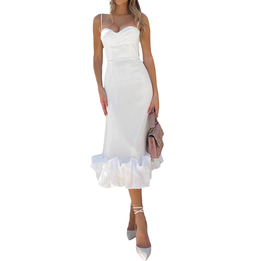 Women's Summer Solid Color Sleeveless Ruffle Hem Clubwear Dress