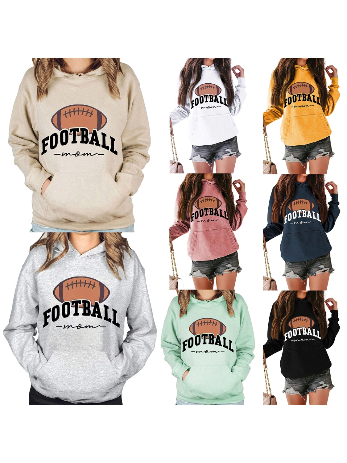 Women Hoodie Sweatshirts Letter Rugby Print Loose Pullover T-shirt 