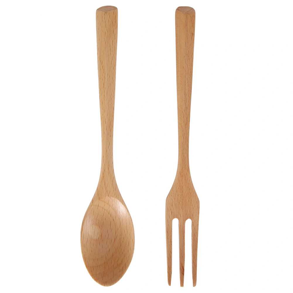 Natural Wooden Spoon and Fork Set Dessert Tableware for Kitchen Utensil(Spoon and Fork)