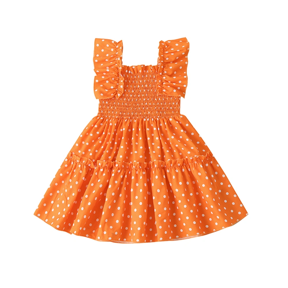 Toddler Girls Smocked Dress, Sleeveless Dots Print Ruffle A-line Dress