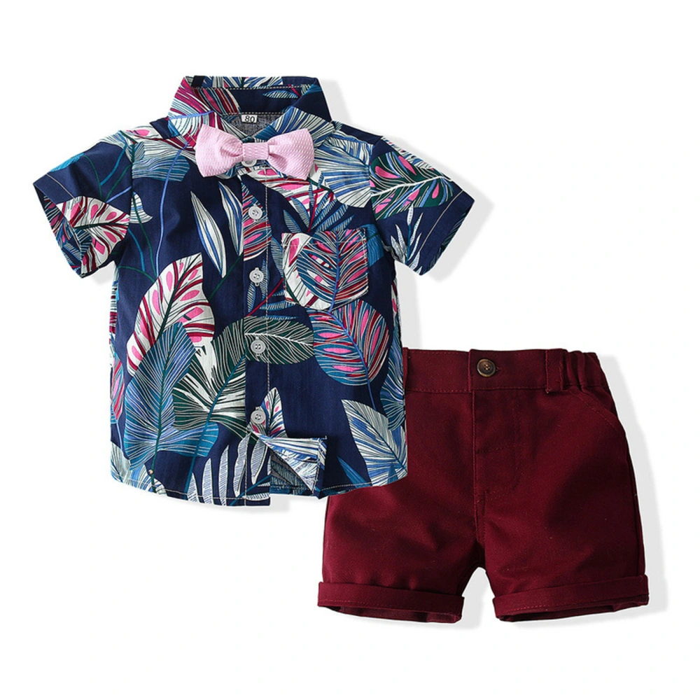 2Pcs Toddler Boys Summer Outfits, Short Sleeve Bowtie Shirt + Shorts