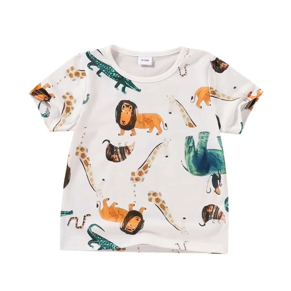 Breathable Little Boys T-shirt, Printing Short Sleeve Round Collar Top