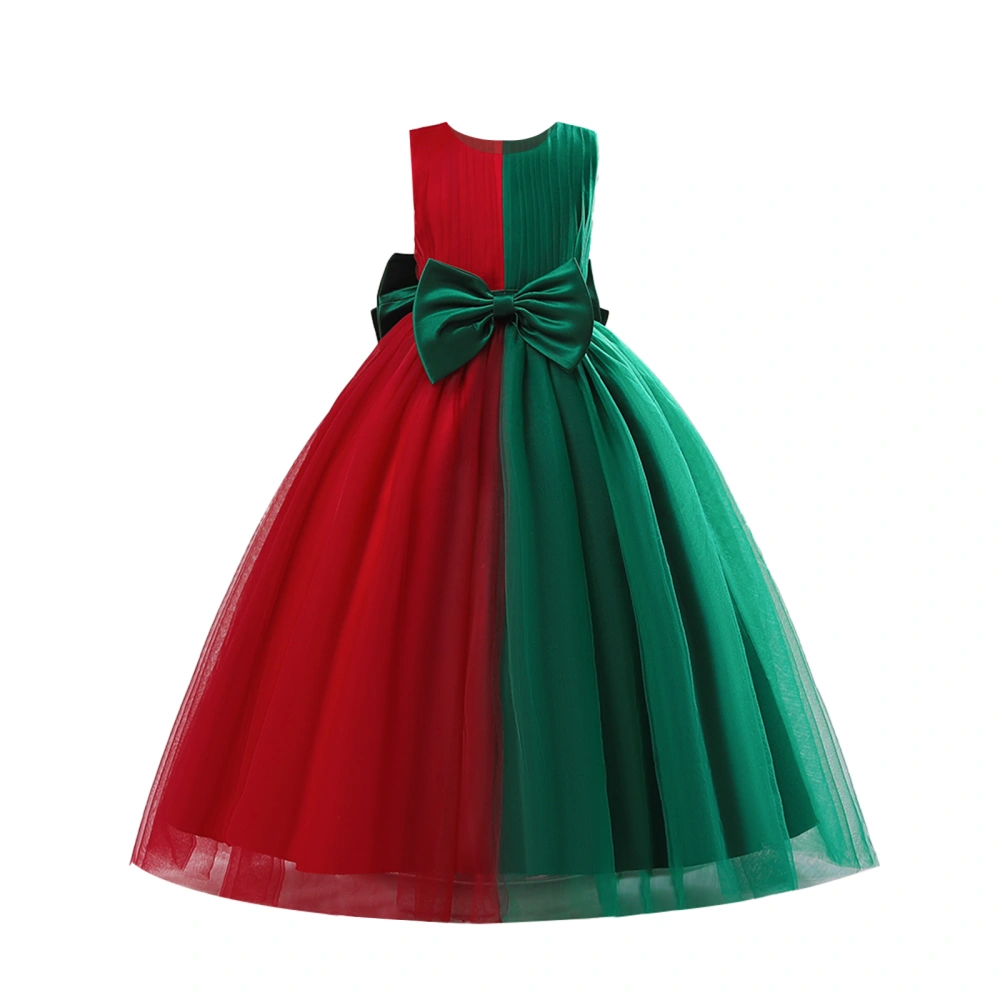 Kids Girl’s Tulle Dress, Sleeveless Bow Contrast Color Princess Dress