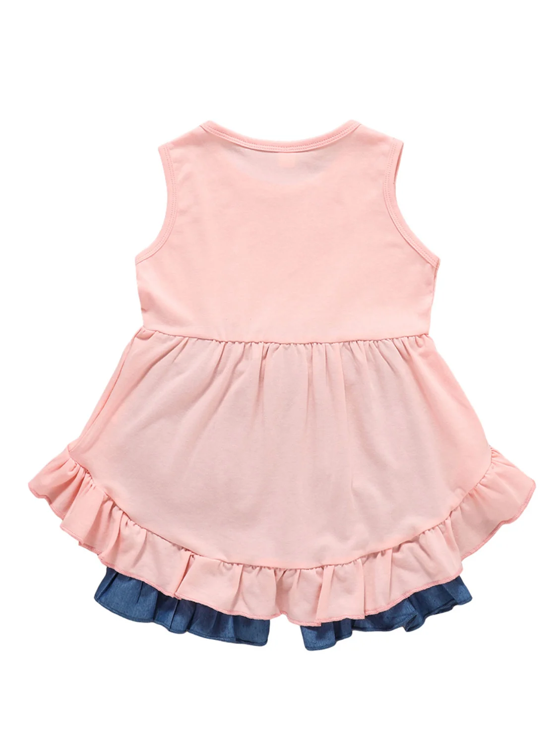 Girls Solid Color Clothes Set, Irregular Hem Tops+Short Jeans