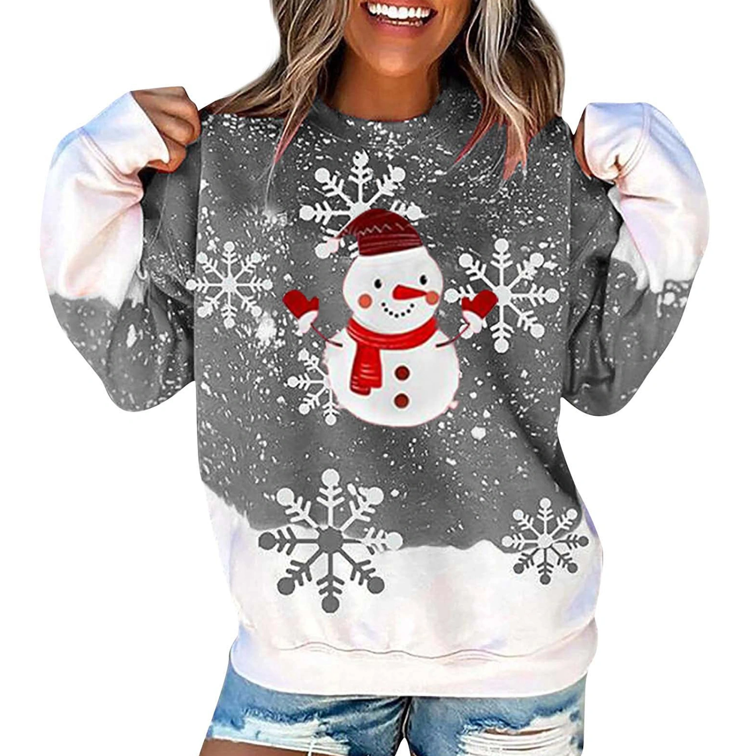 Women Wild Christmas Sweatshirt Snowman Snowflake Print Hoodies