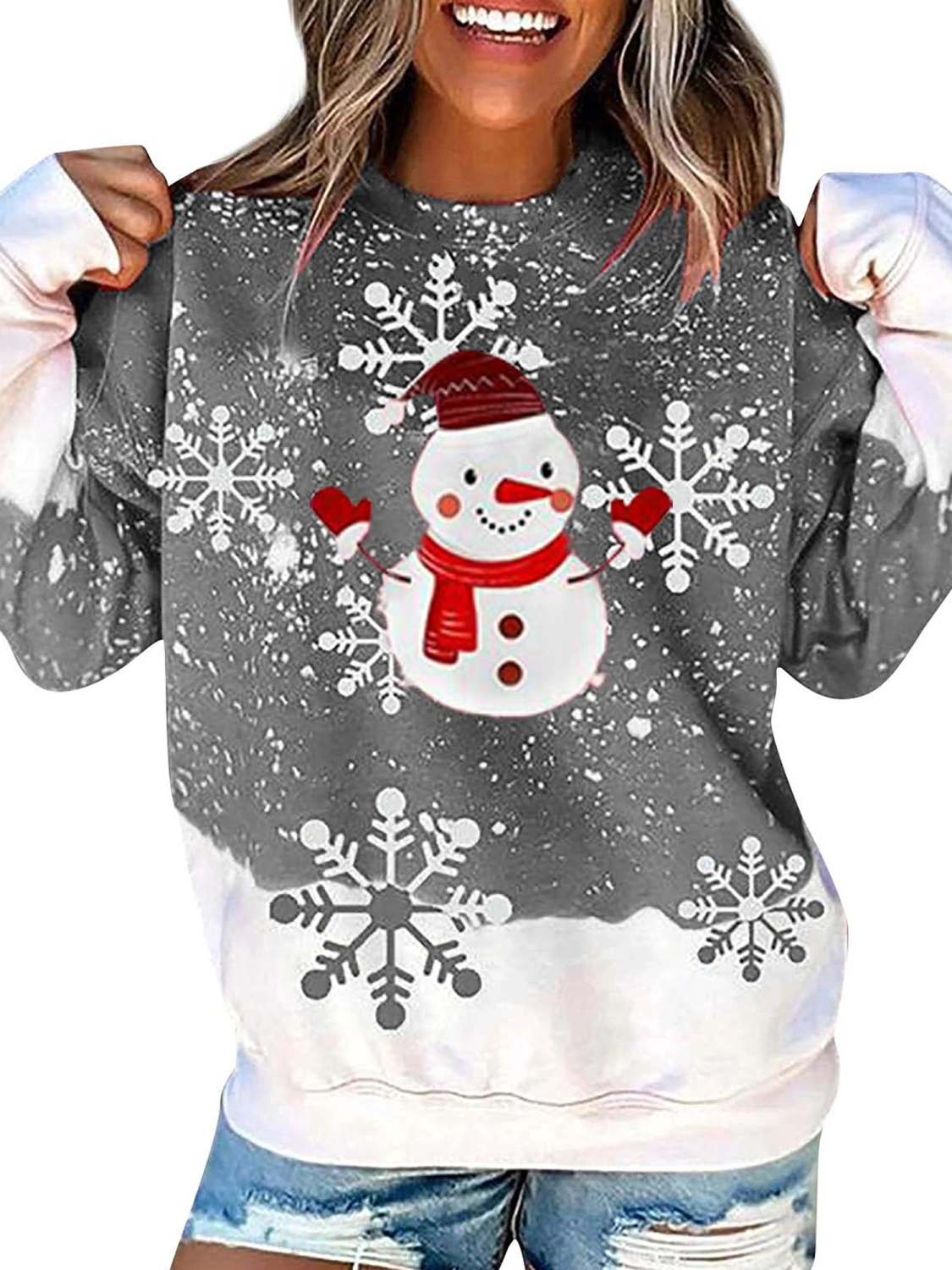 Women Wild Christmas Sweatshirt Snowman Snowflake Print Hoodies