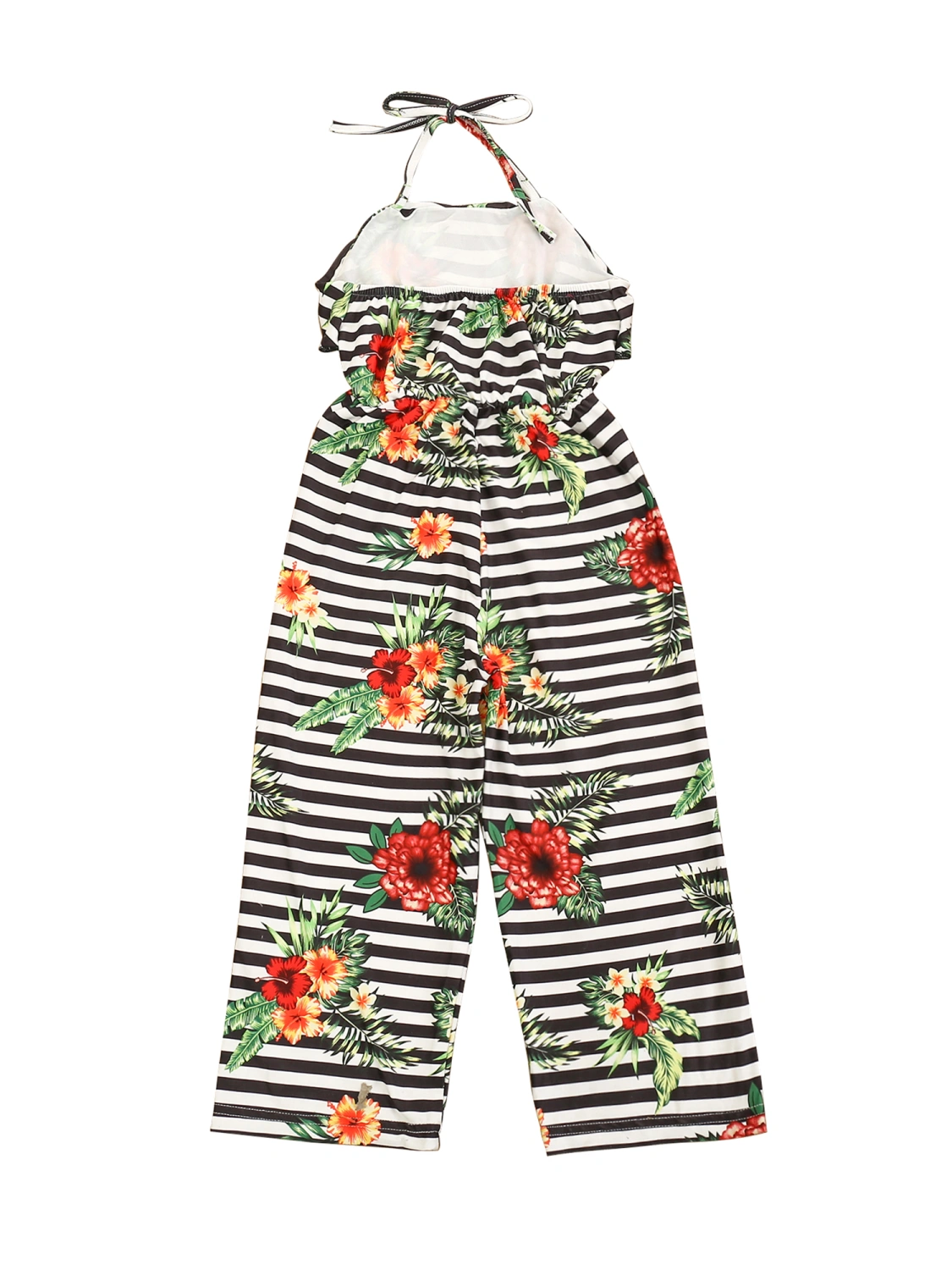 Kids Girls Halter Striped Floral Print Jumpsuit Stylish Jumpsuit