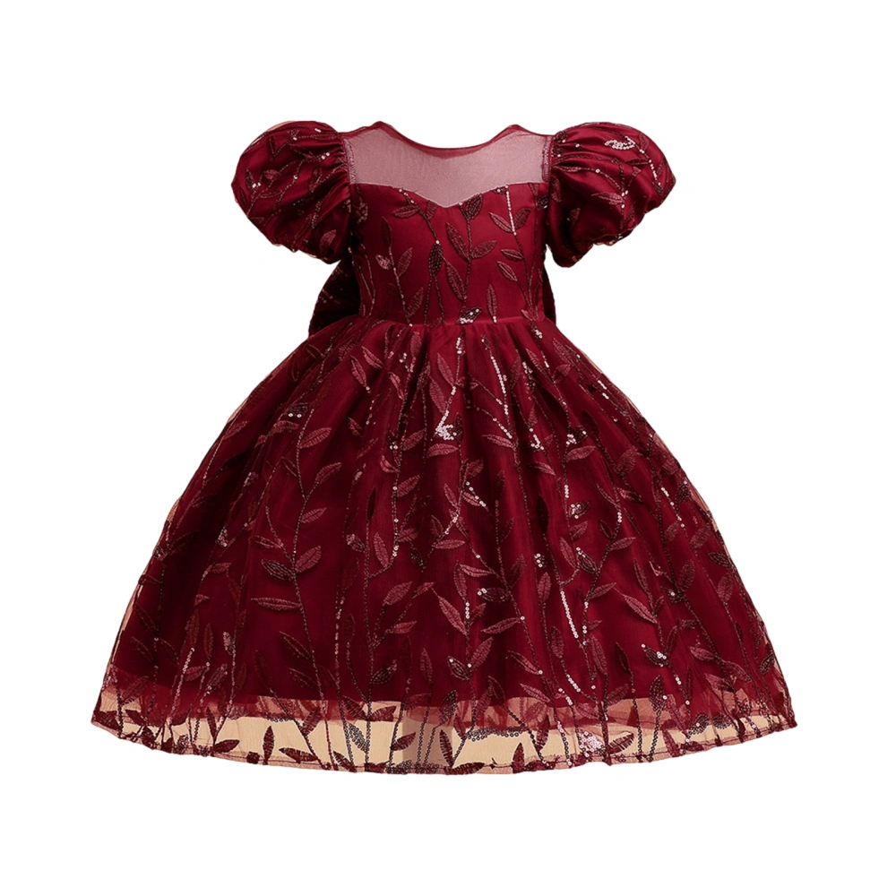 Kids Girls Cocktail Party Dress Floral Embroidery Bowknot Mesh Gowns