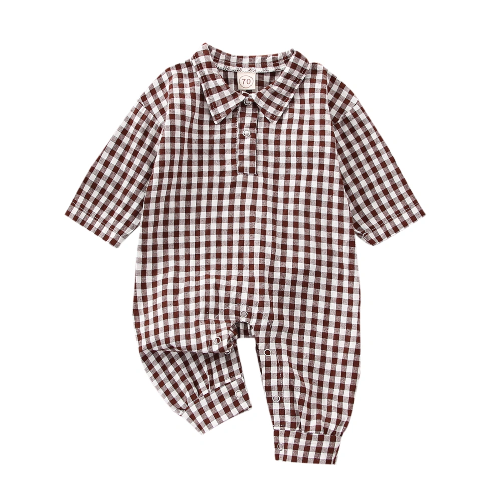 Baby Fall Romper, Long Sleeve Plaid Print Button Front Lapel Jumpsuit