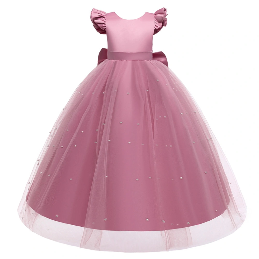 Children's Girl Solid Color Dresses Flying Sleeves Bow-knot Dress