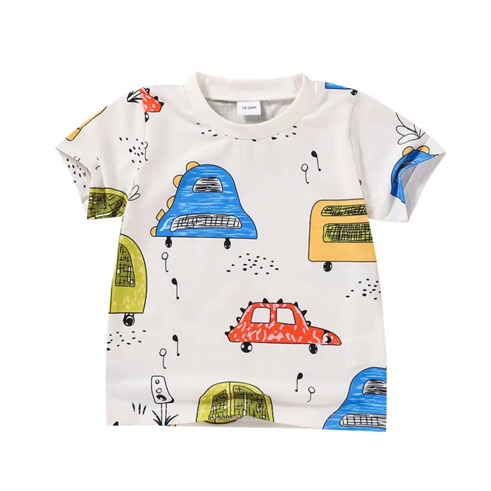 Breathable Little Boys T-shirt, Printing Short Sleeve Round Collar Top