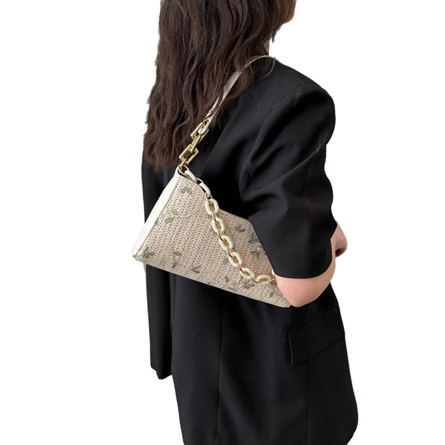 Women Fashion Woven Shoulder Bags Portable Trendy Underarm Handbag