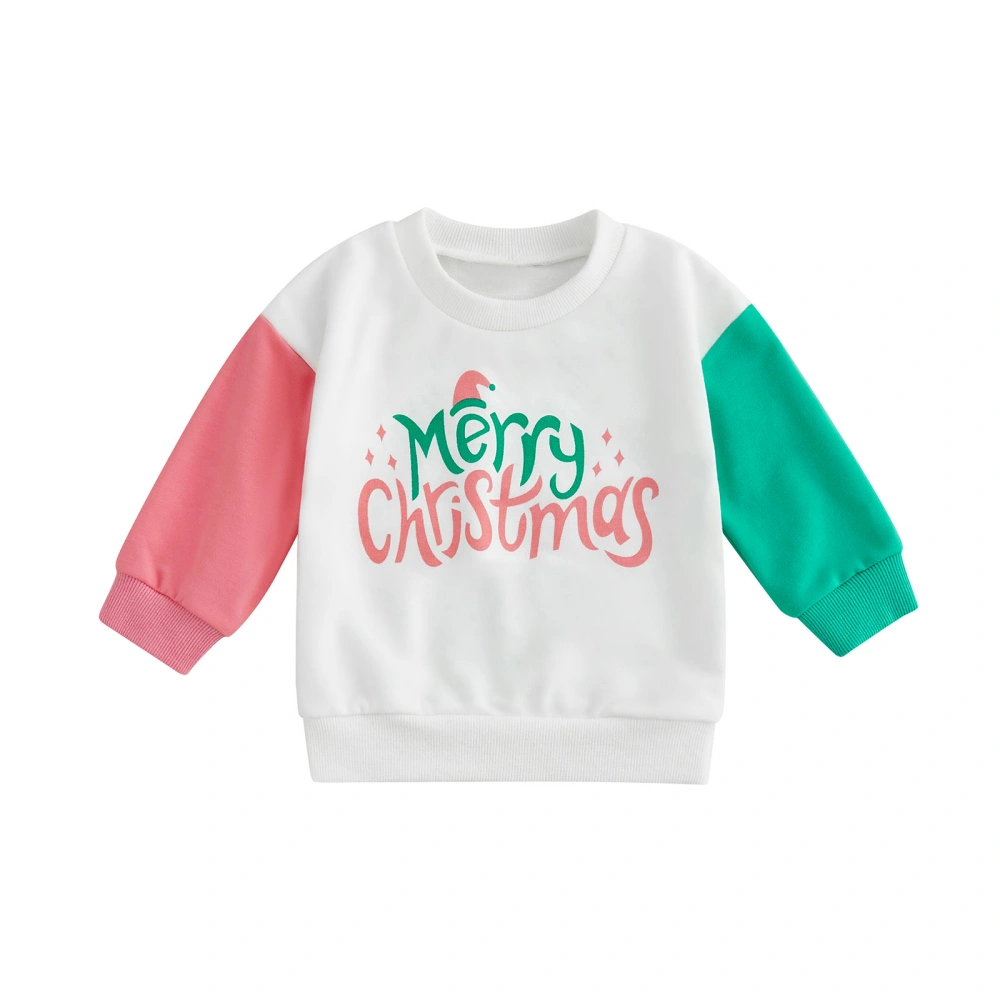 Kids Girls Christmas Sweatshirt Long Sleeve Hat/Letters Print Pullover