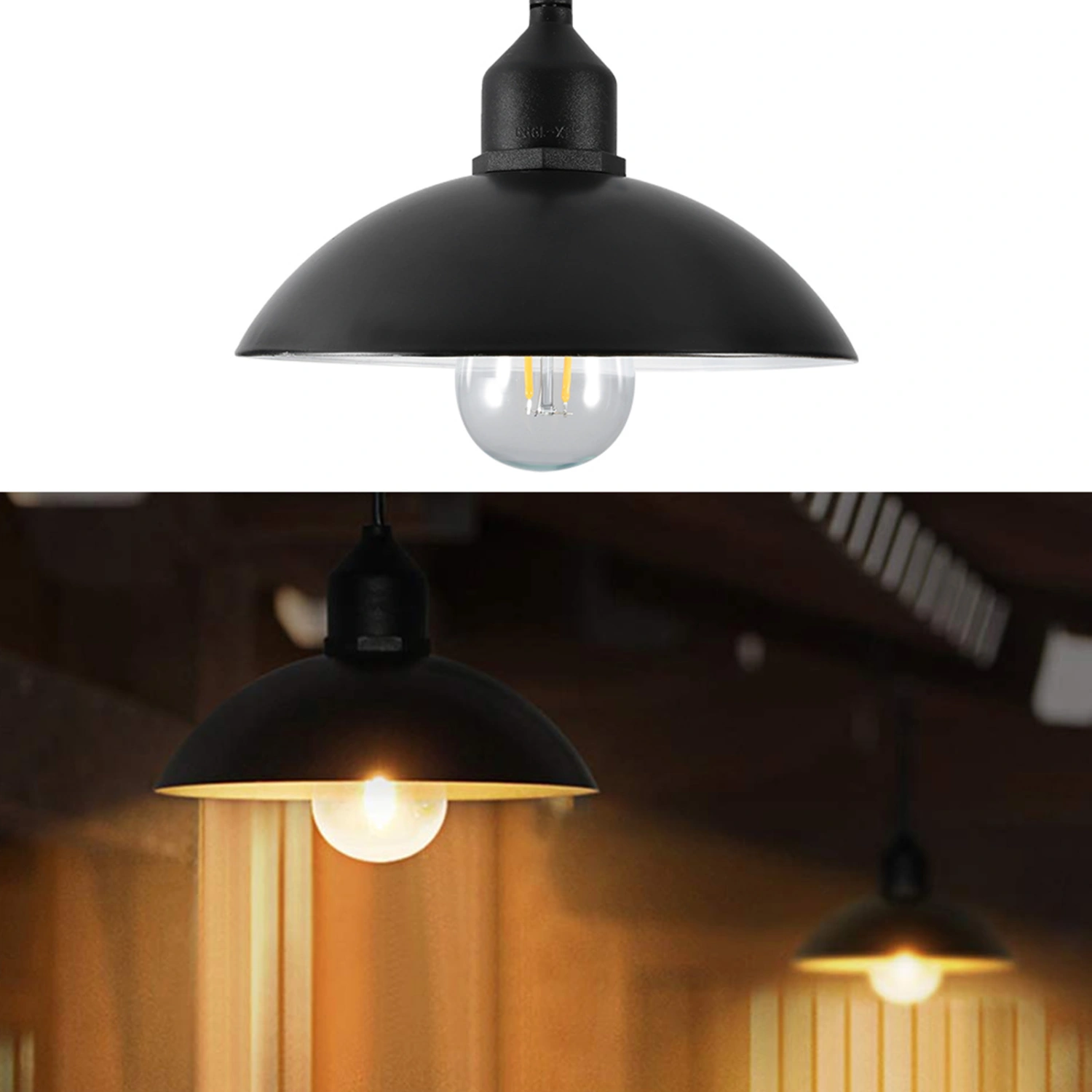Metal Shade Solar Powered Pendant Light E27 Bulb Outdoor Hanging Shed Lamp for Home Garden