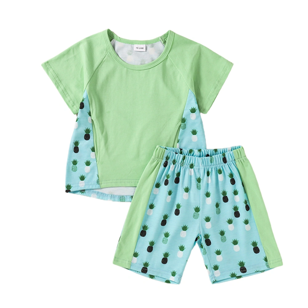 Kids Clothes Set, Green Pineapple Print Short Sleeve Tops and Shorts