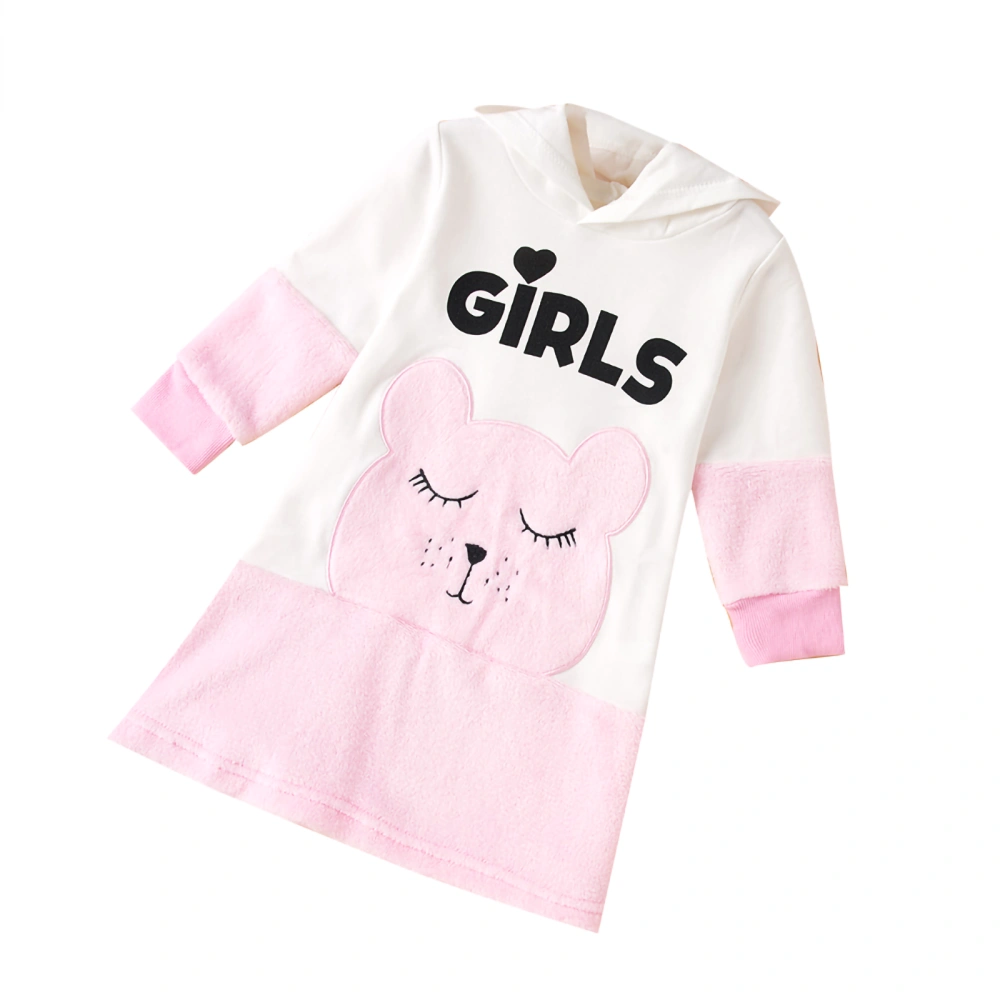 Kids Dress, Letter Bear Patterns Long Sleeve Hooded A-Line One-Piece