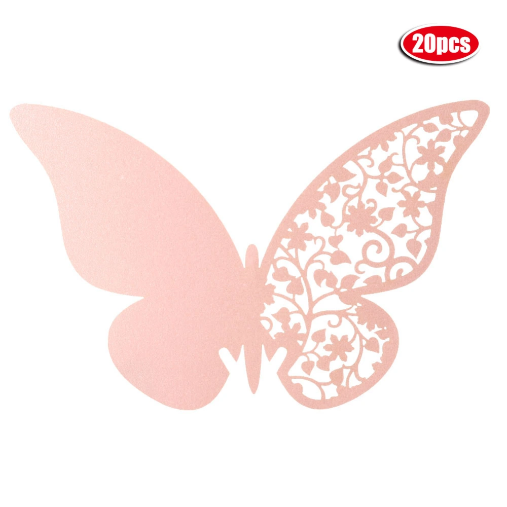 20pcs Butterfly Shape Wedding Hollow Name Place Cards For Wine Glass Table Decoration(Pink)