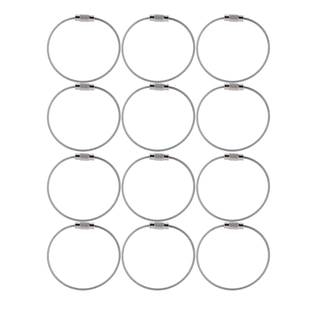 12 Pcs Wire Keychains Stainless Steel Wire Rope Key Ring Multi Purpose Wire Buckle Rope Loop CoilSilver