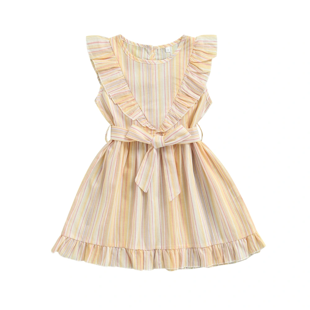 Lovely Little Girl One Piece, Round Neck Sleeveless Stripe Pleated Hem